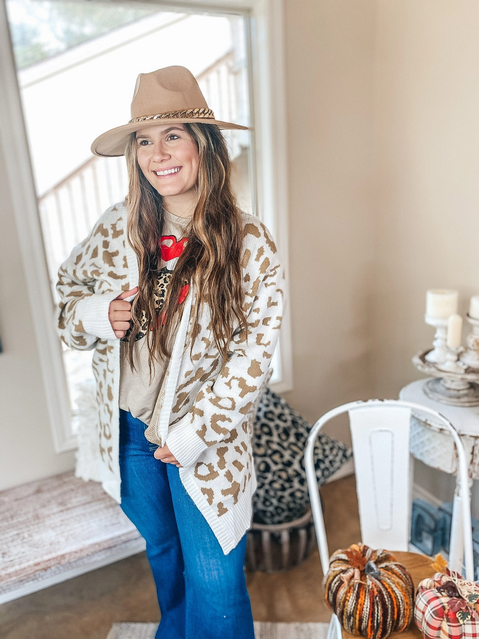 Missing You Taupe Leopard Long Sleeve Open Front Cardigan in Ivory Modern Sneakers Happy Core
