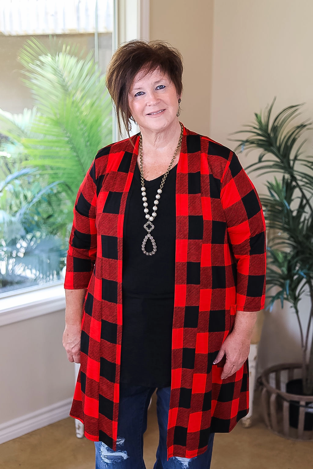 Dance Flow Winter Apparel Last Chance Size Small | So Charming Buffalo Plaid Print Cardigan with Pockets in Red