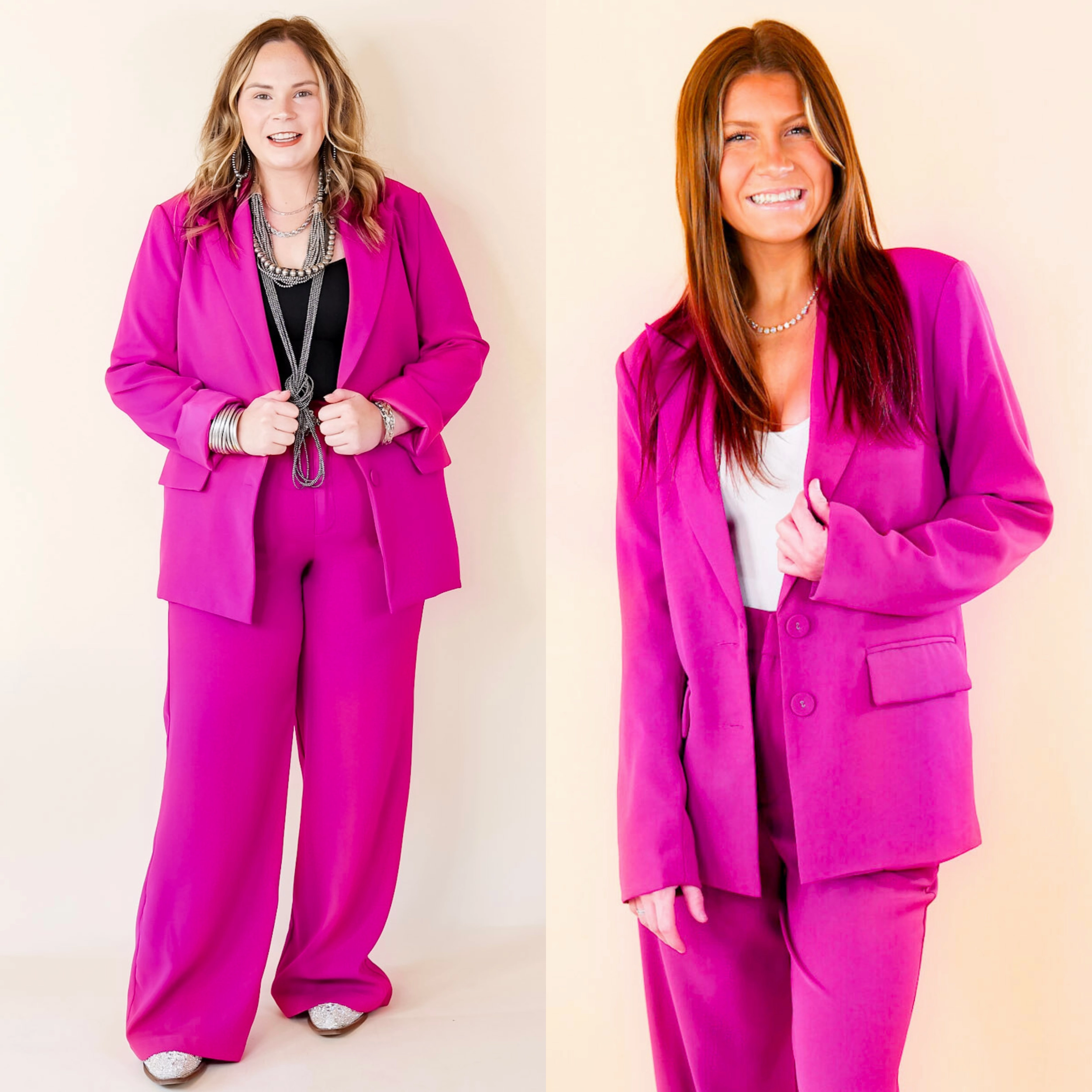 MicroPerforatedTexture Modern Marvel Button Up Blazer in Magenta Pink
