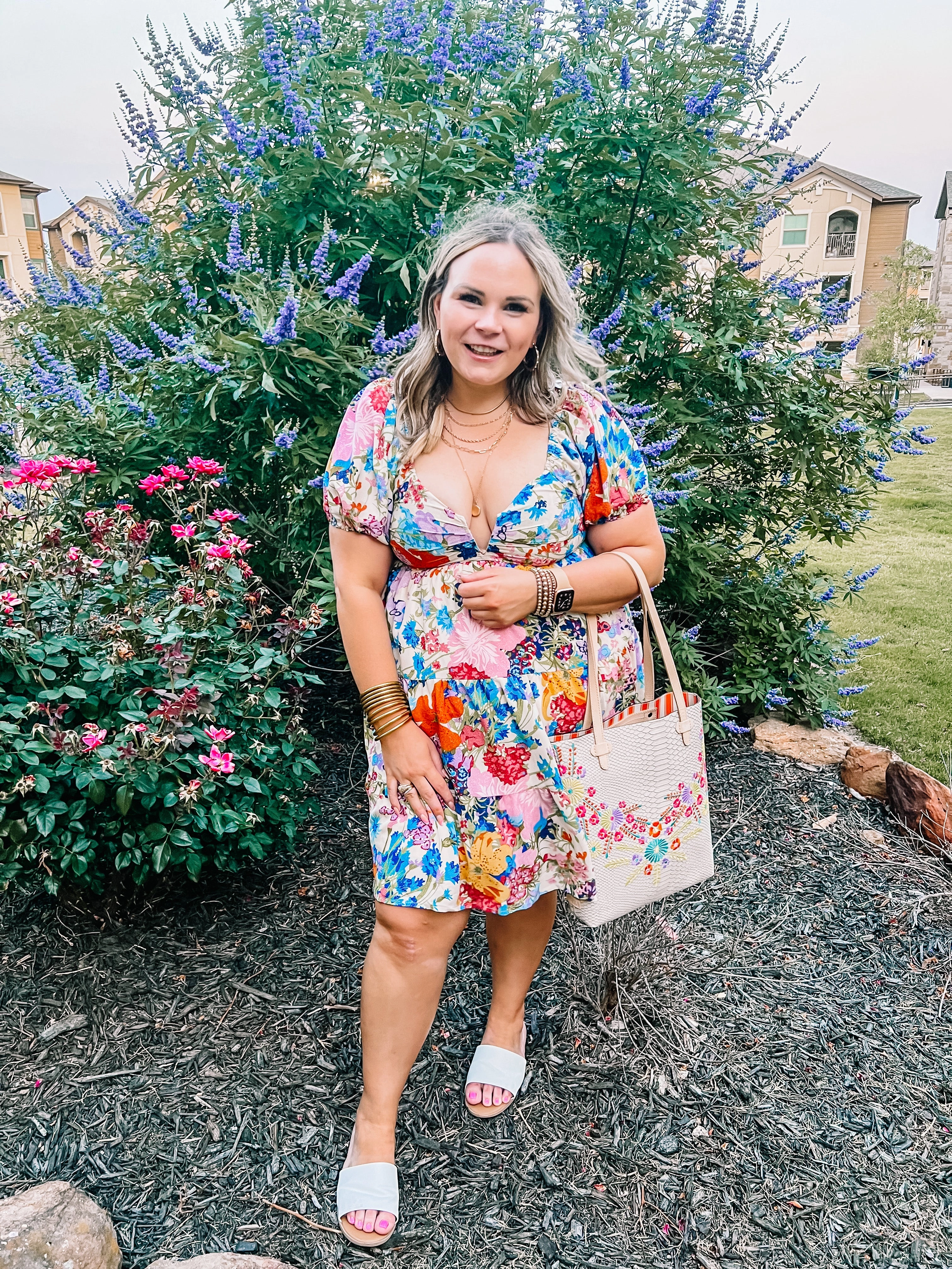 Ethical Mode SustainableYarnBlend Last Chance Size Medium | Savor The Sunshine Floral Print Babydoll Dress in Ivory Mix