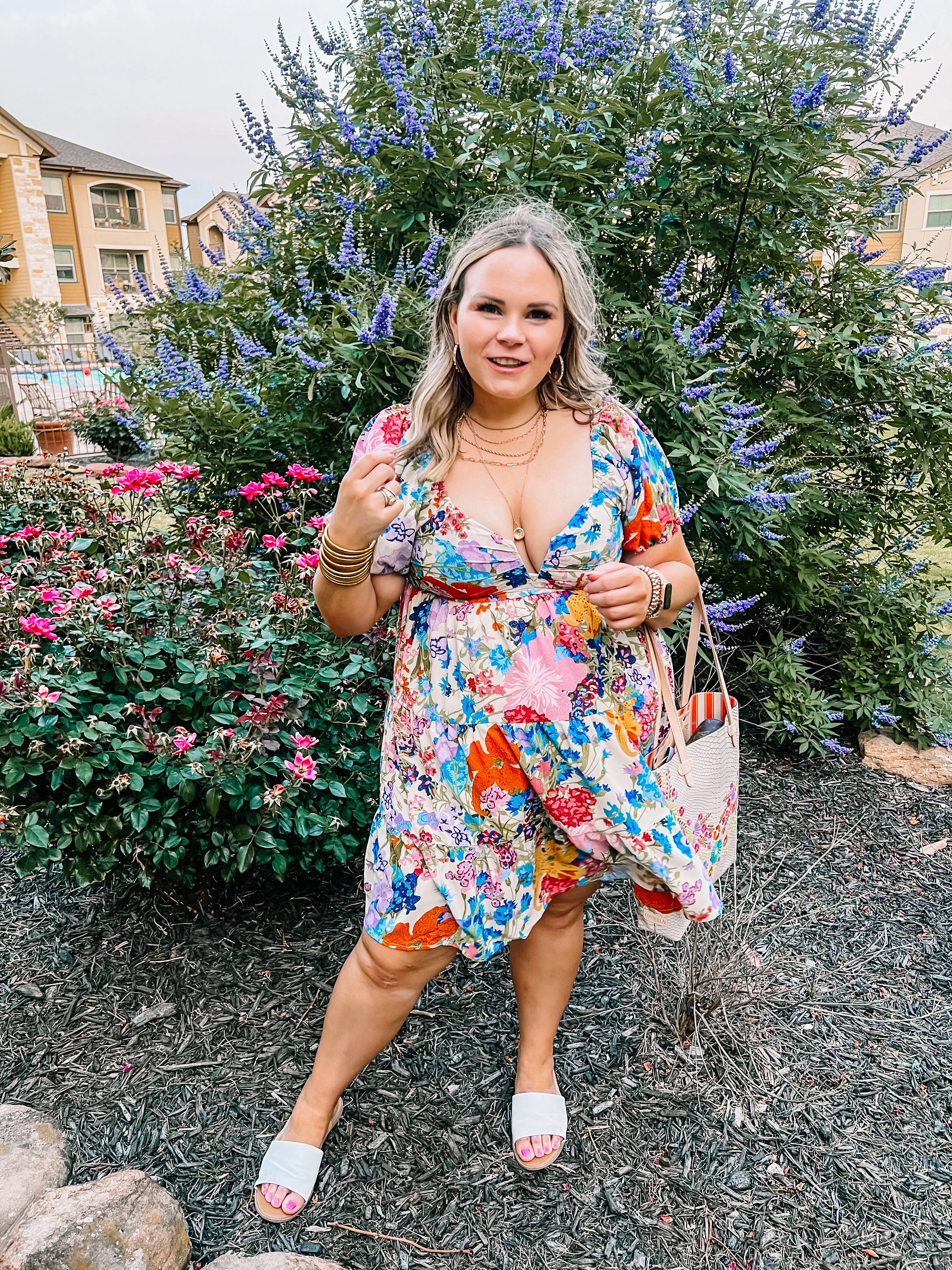 Eco-Friendly Material RollUp Sleeves Last Chance Size Medium | Savor The Sunshine Floral Print Babydoll Dress in Ivory Mix