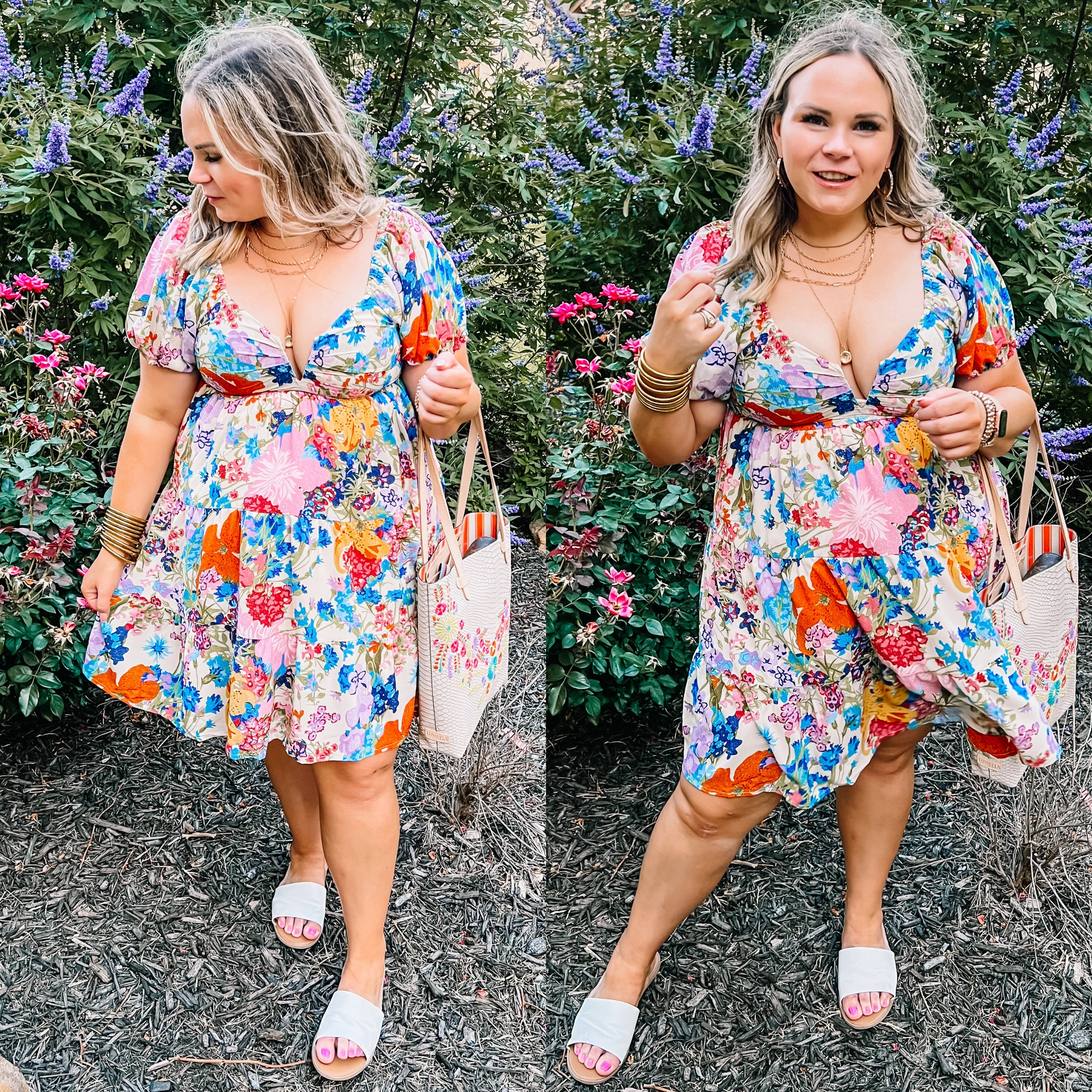 Last Chance Size Medium | Savor The Sunshine Floral Print Babydoll Dress in Ivory Mix Fresh Motion Chic Design
