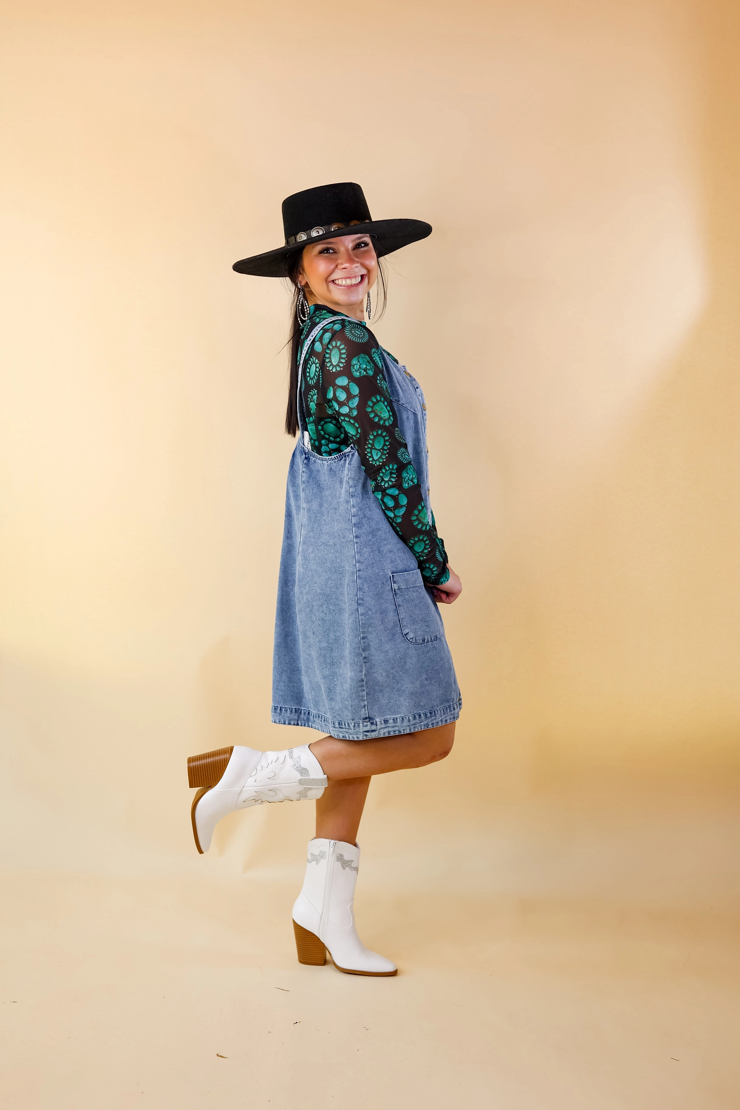 The Girl Next Door Denim Button Up Dress in Light Wash FadeResistant Color
