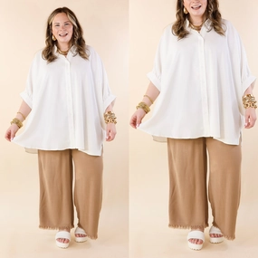 Right On Cue Elastic Waistband Cropped Pants with Frayed Hem in Mocha Brown Night Charm Balance Core
