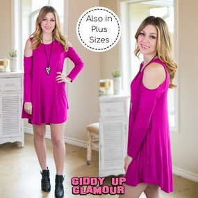 Formal Tone Last Chance Size Medium | Fill Me In Cold Shoulder Dress in Magenta