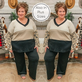 Soft Hoodie StainRepellentSurface Let's Stay Home Wide Leg Lounge Pants with Pockets in Black