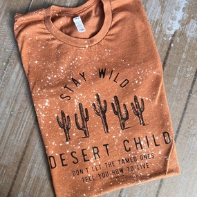 Online Exclusive | Stay Wild Desert Child with Cactus Short Sleeve Graphic Tee in Bleached Harvest Regular Fit DurableStitching
