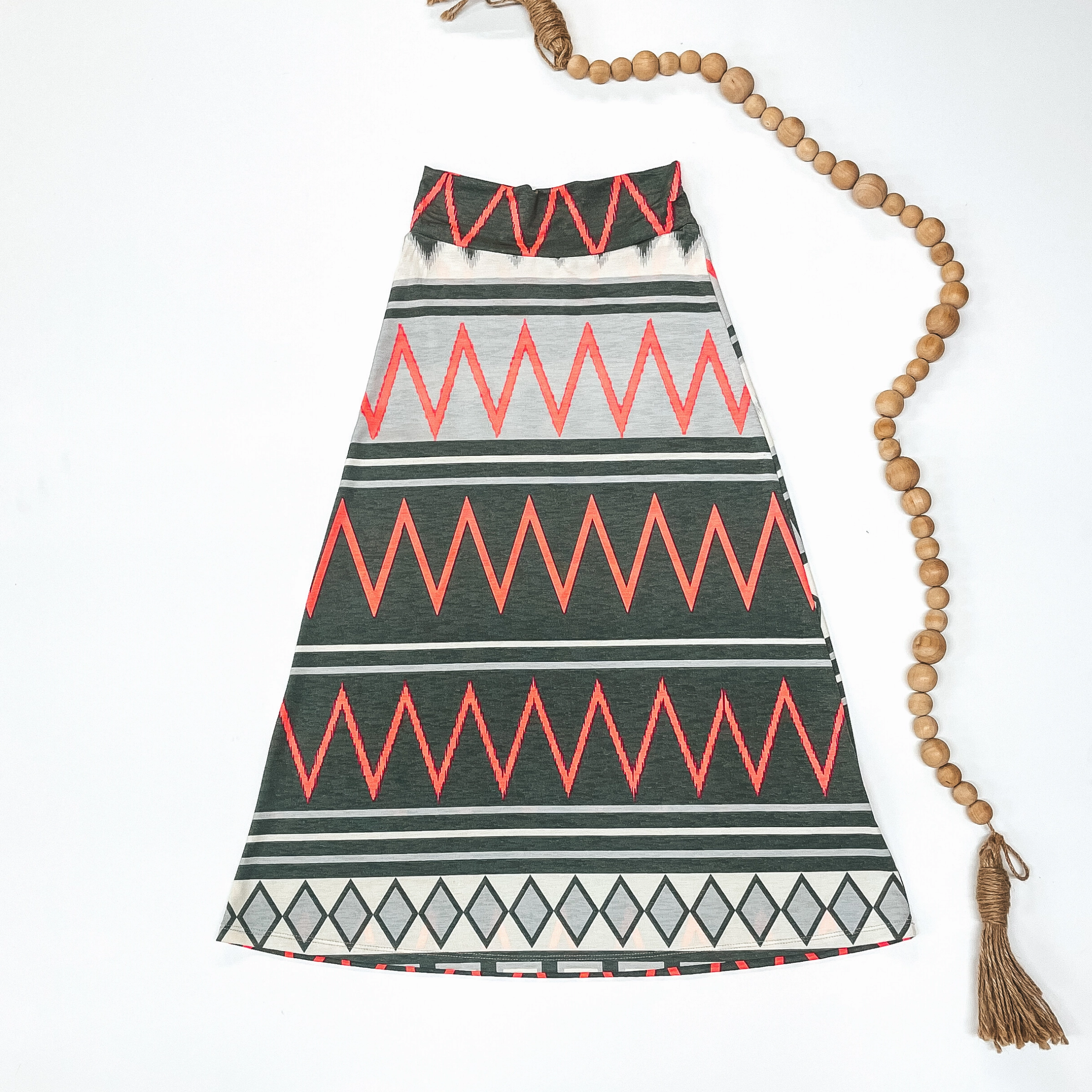 High-Waisted Pants Kids Maxi Skirt in Gray and Hot Pink Print