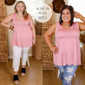 Tough Core SeamlessConstruction Most Love Tiered Tank Top with V Neckline in Blush Pink