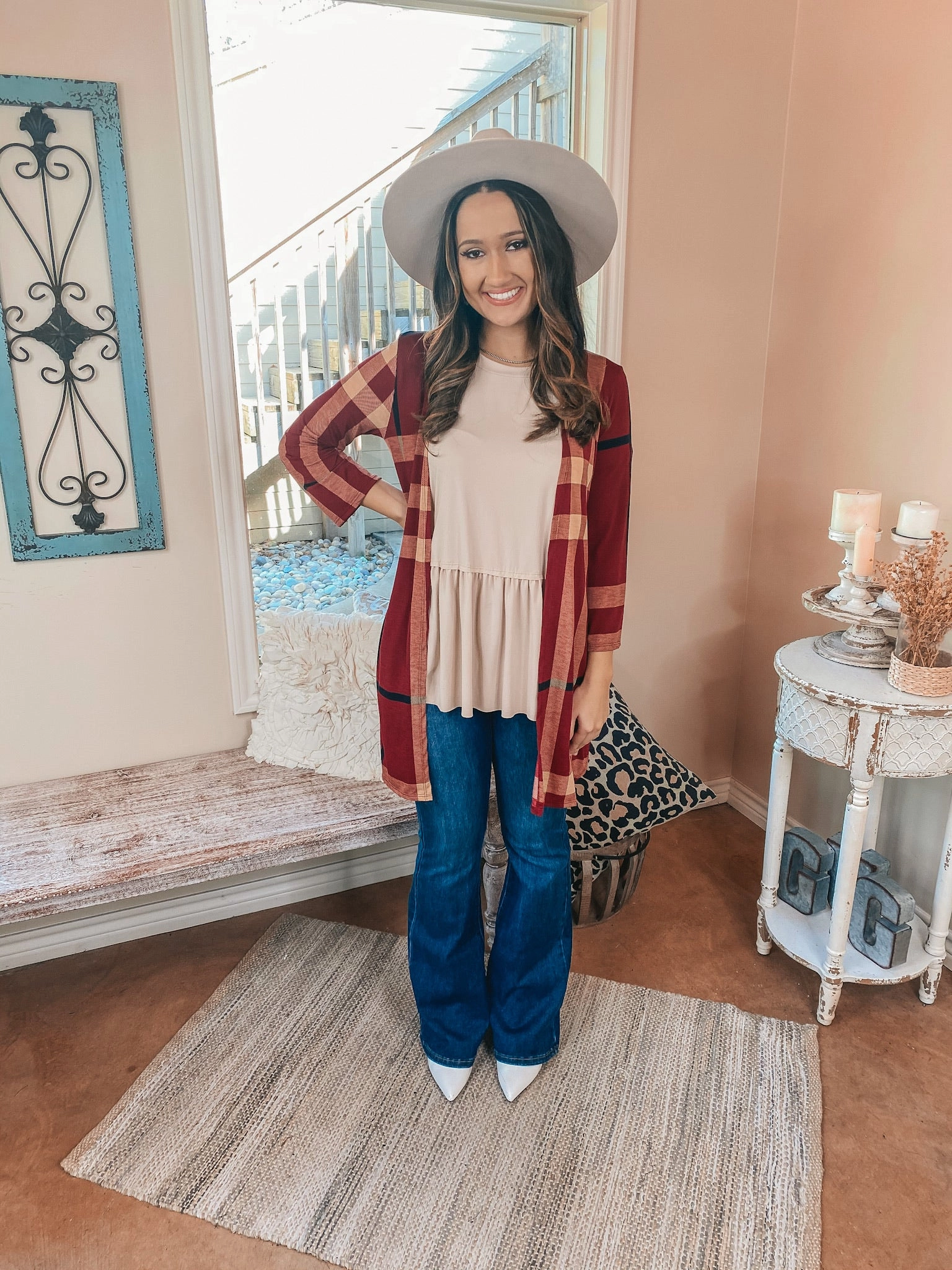 Online Exclusive | All Eyes On You Plaid Cardigan in Maroon AntiStaticLining Fashion Layers