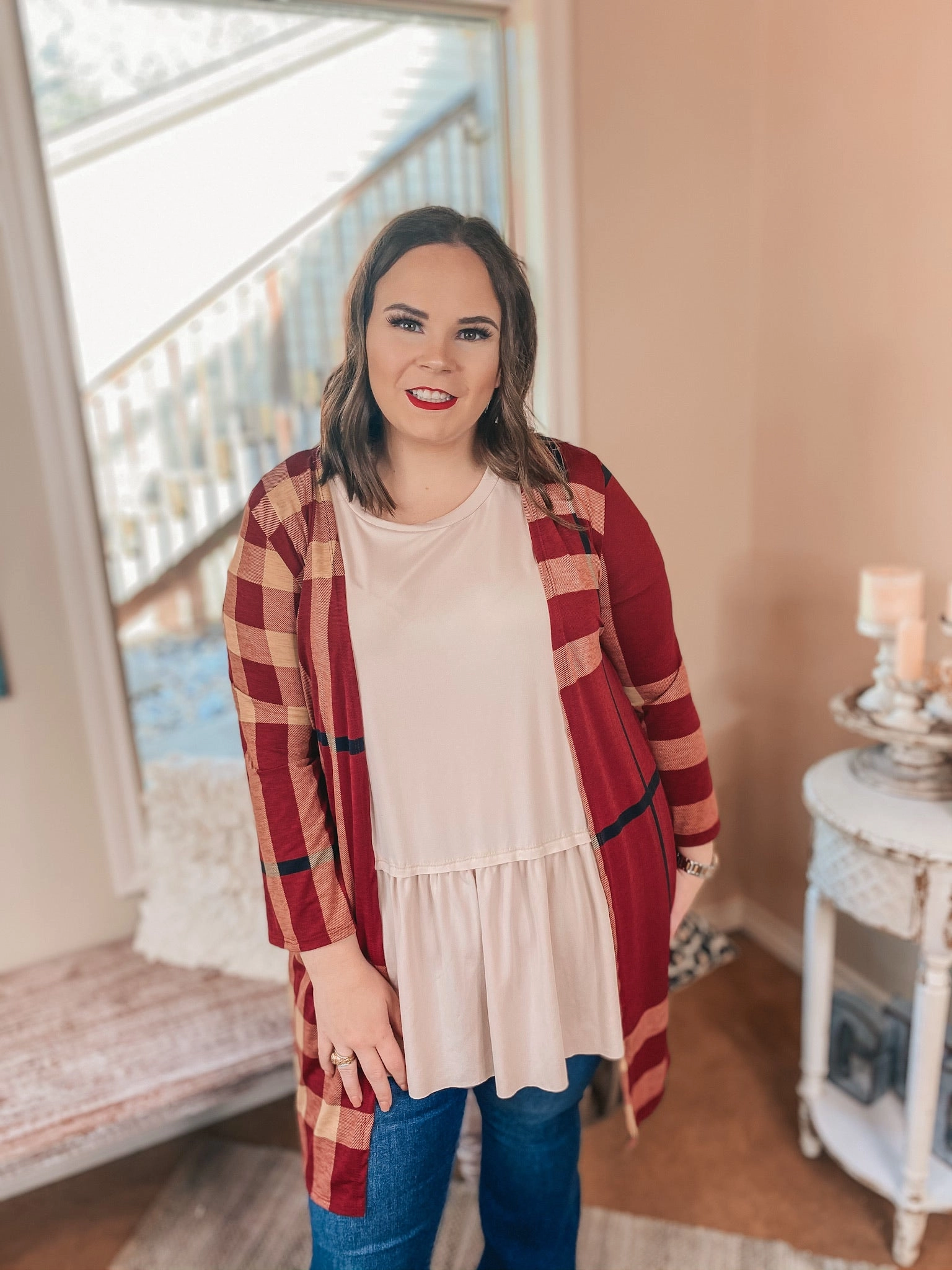 Online Exclusive | All Eyes On You Plaid Cardigan in Maroon All-Day Fit