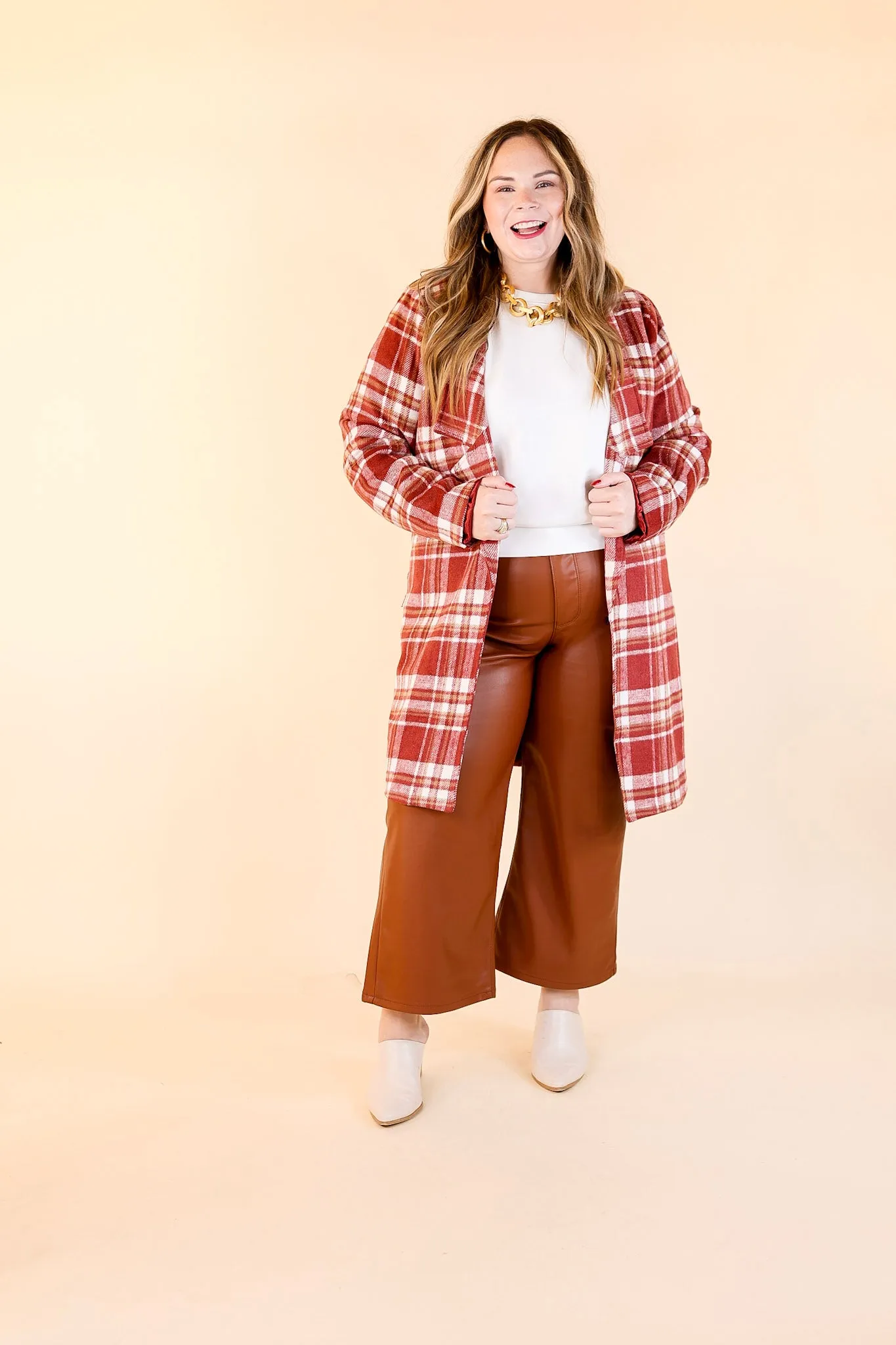 Mountain Ranch Long Plaid Jacket in Maroon Street Edge Pure Linen Blend