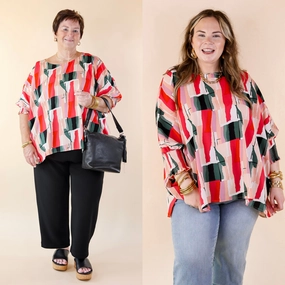 Museum Bound Abstract Print Top in Red and Green Beach Ready