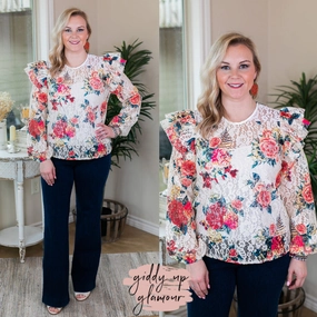 Must Be Magic Floral Lace Ruffle Top in Ivory Kind Soul UltraSoftFinish