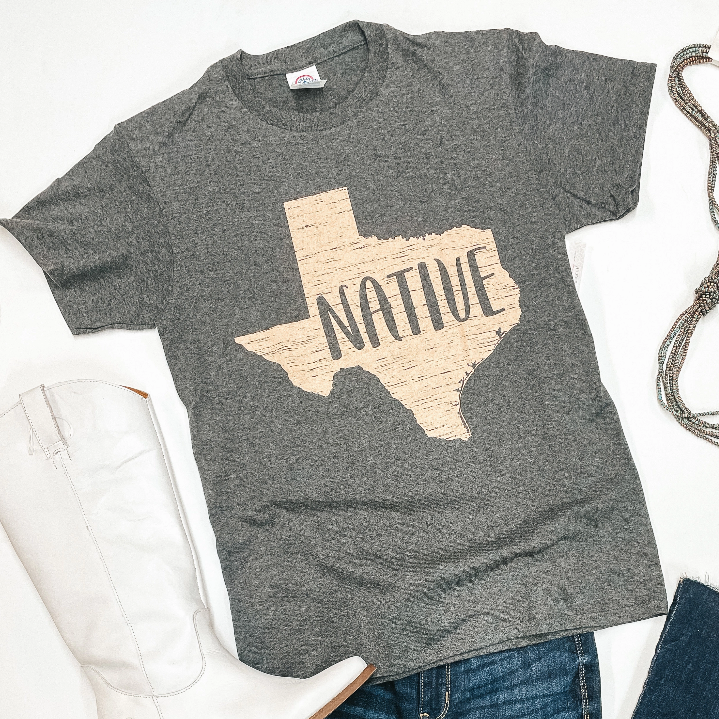Native Texan Short Sleeve Graphic Tee in Charcoal Grey Silver Glow Trans Glow