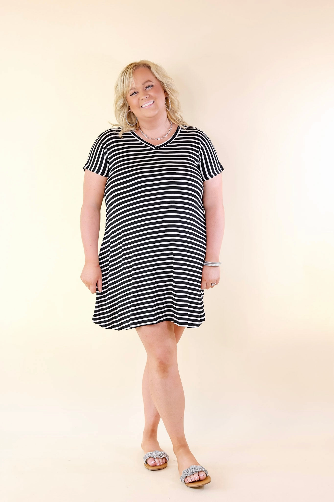 AirflowOptimized Active Apparel Effortless Moments Striped Short Sleeve Tee Shirt Dress in Black