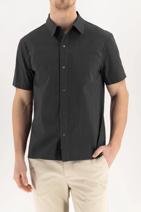 Seersucker Short Sleeve Shirt - Pirate Black FoamReinforcedCollar Weighted Hem Design