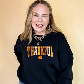 Online Exclusive | Thankful Fall Pumpkin Graphic Sweatshirt in Multiple Color Options StretchComfortWeave