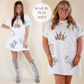 Desert Heat Queen Of Sparkles | Happily Ever After Bride Fully Sequin Short Sleeve Tee Dress in White