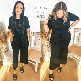 Neo Mode Keep My Love Short Sleeve Jumpsuit Romper with Drawstring Waist in Black