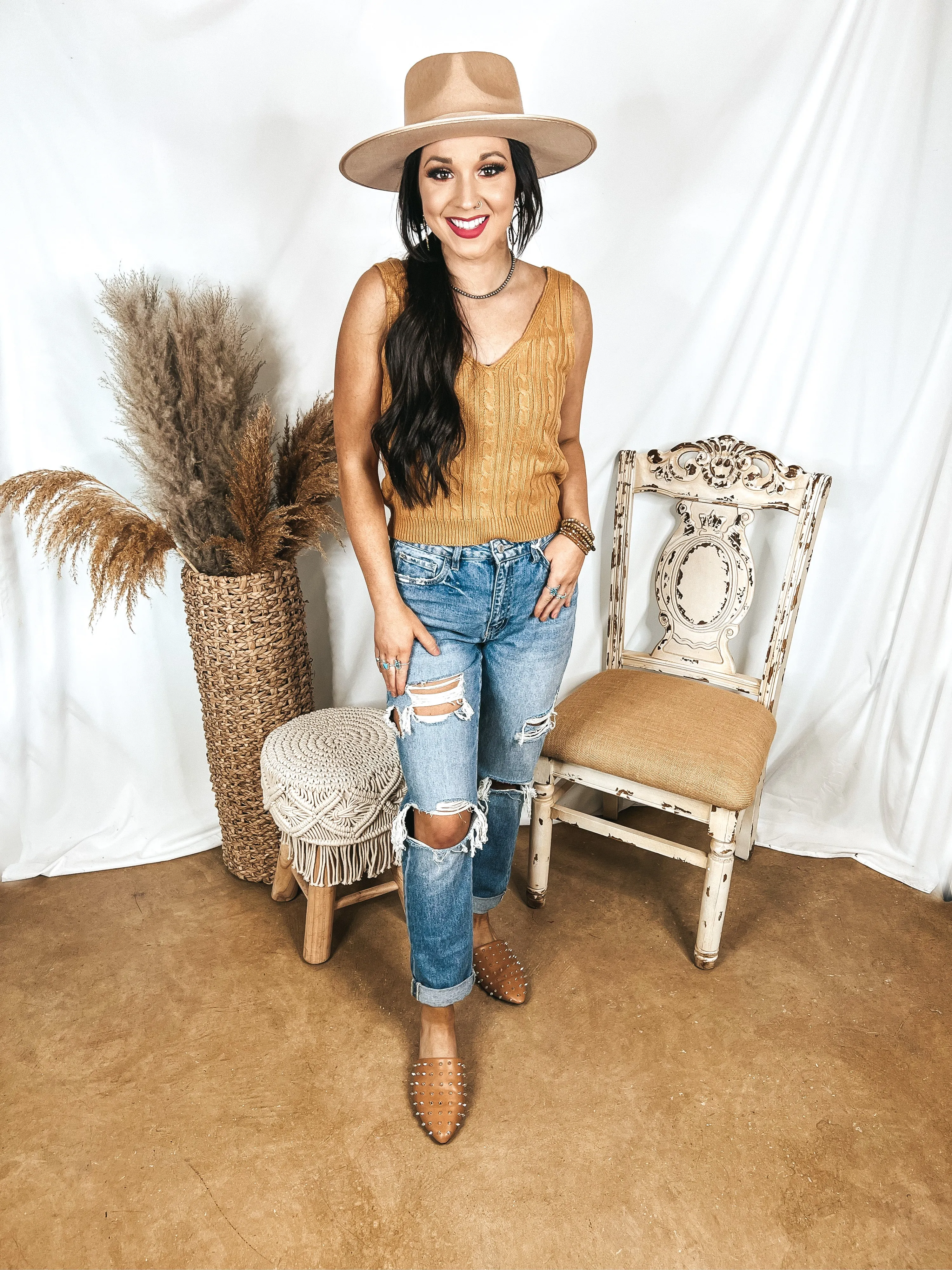 Last Chance Size Small, Medium, Large | Forever Famous Cropped Sweater Tank Top in Camel Brown TemperatureRegulatingLining OdorResistant