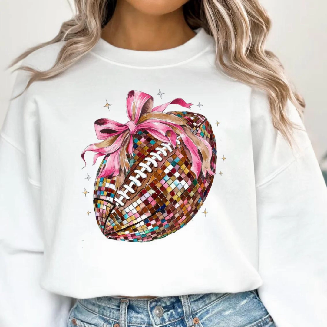 Cold Wash Optimized Polka Dot Pattern Online Exclusive | Coquette Disco Football Graphic Sweatshirt in White