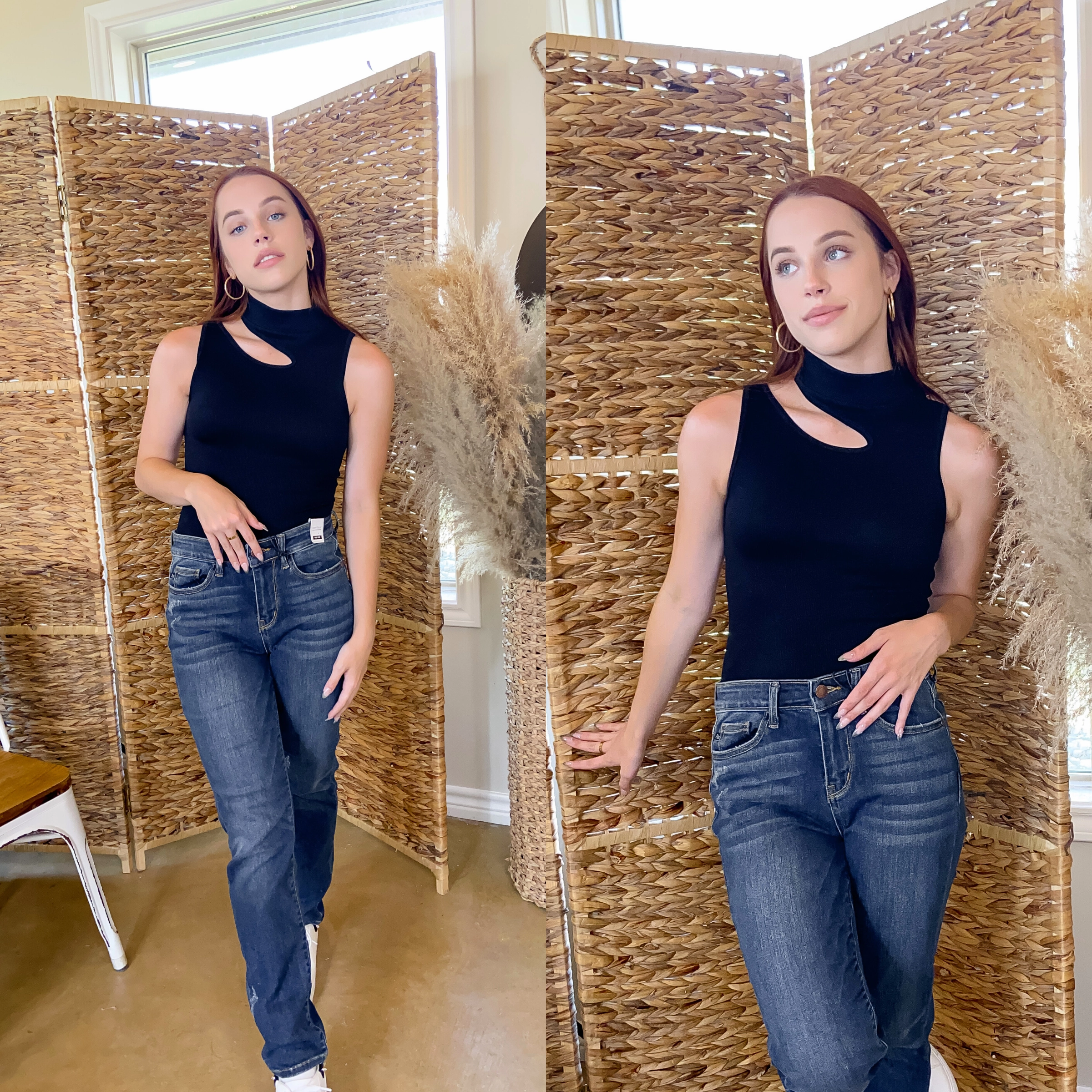 Timeless Cardigan All The Drama Mockneck Cutout Ribbed Tank Top in Black