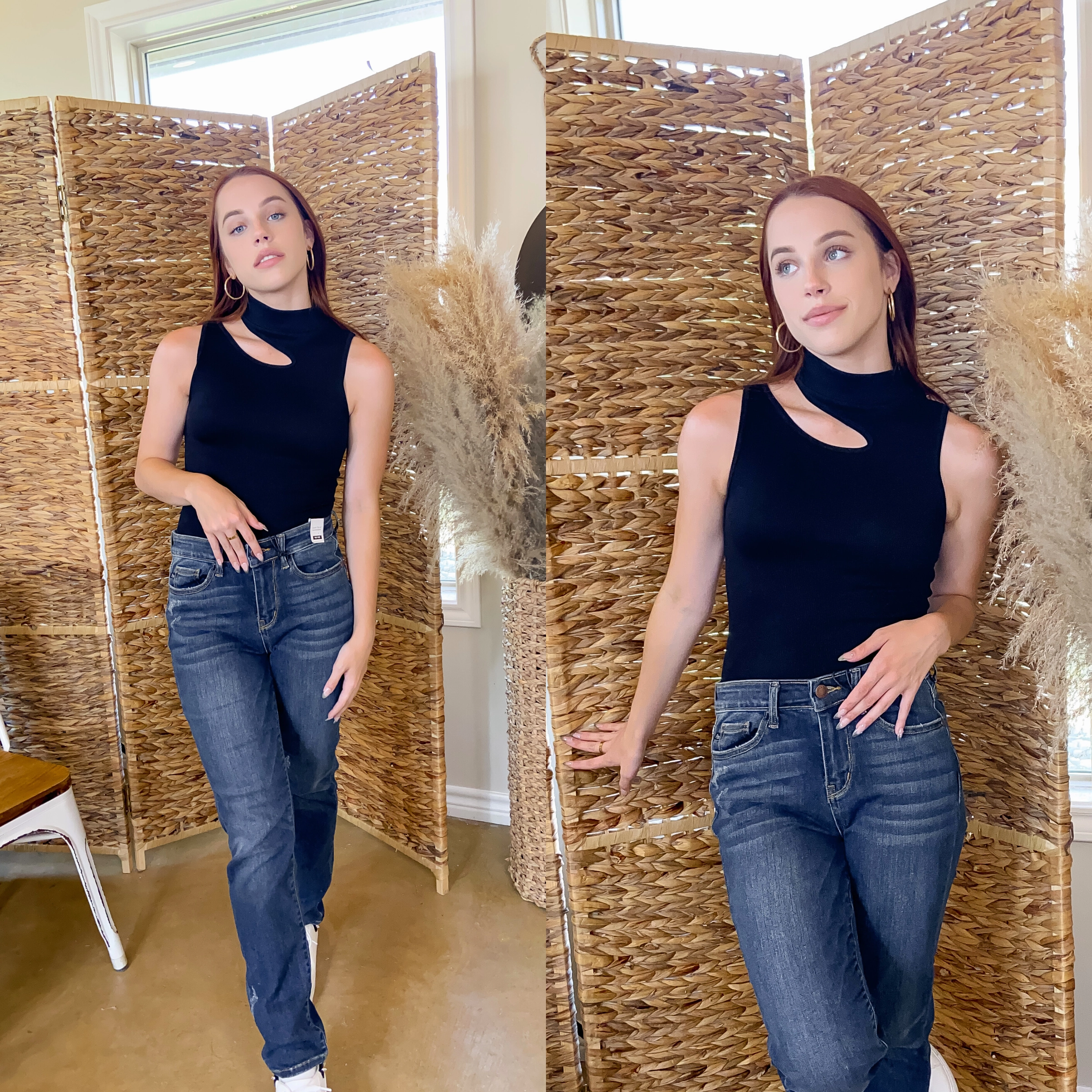 TurtleneckDesign All The Drama Mockneck Cutout Ribbed Tank Top in Black