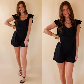AbrasionResistant Fabric Charmingly Cute Ruffle Upper Romper in Black