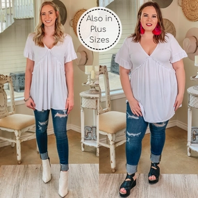 Upon Request Ruffle Detailed Short Sleeve Babydoll Top in White SheerLayeredPanels