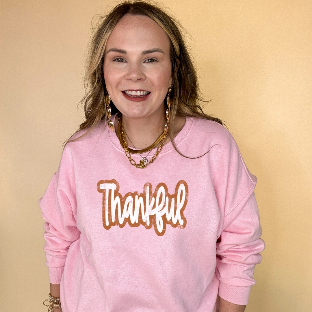 Online Exclusive | Thankful Script Graphic Sweatshirt in Multiple Color Options Breezy Comfort Active Outfit Style