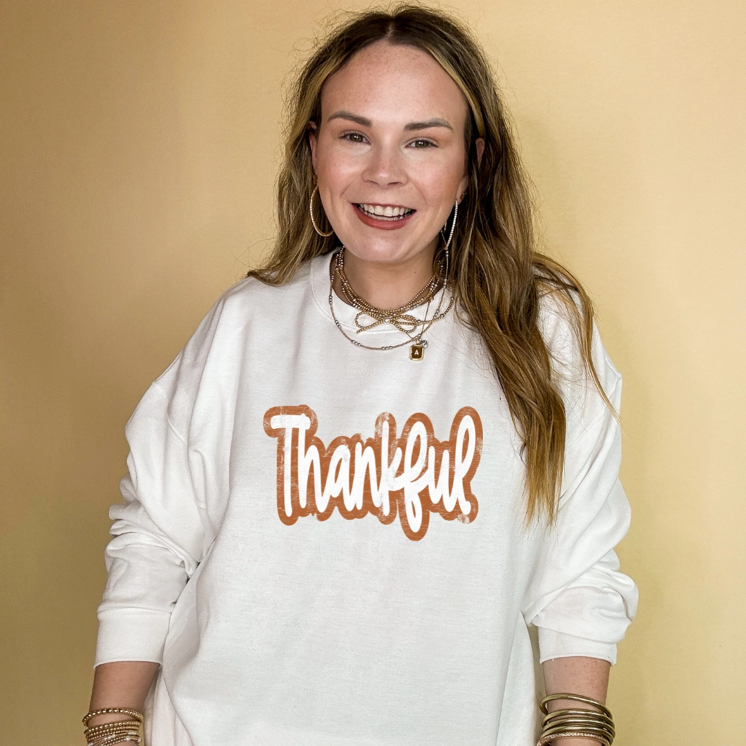 Solid color purity Online Exclusive | Thankful Script Graphic Sweatshirt in Multiple Color Options