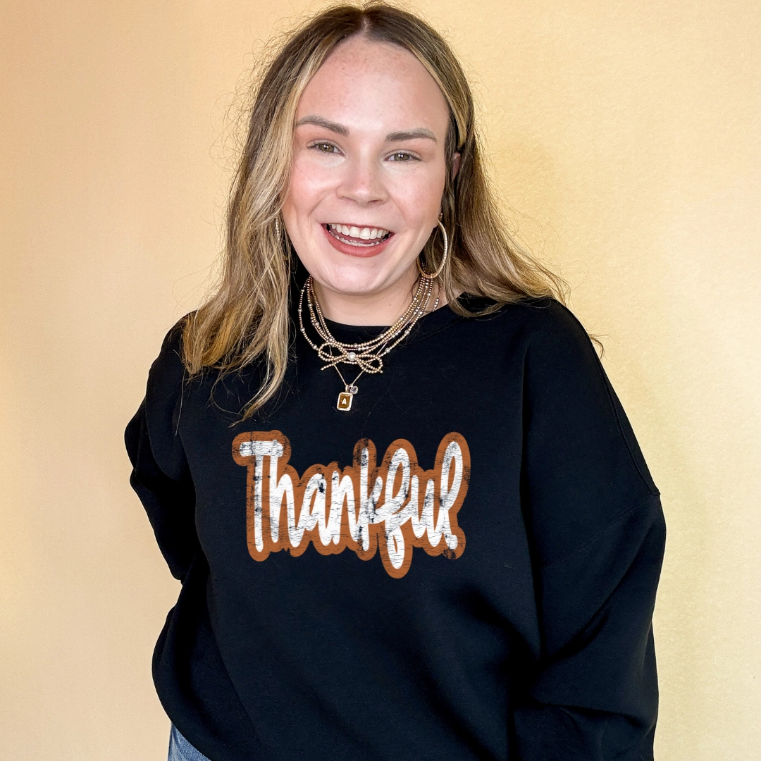 Soft Wearable Online Exclusive | Thankful Script Graphic Sweatshirt in Multiple Color Options
