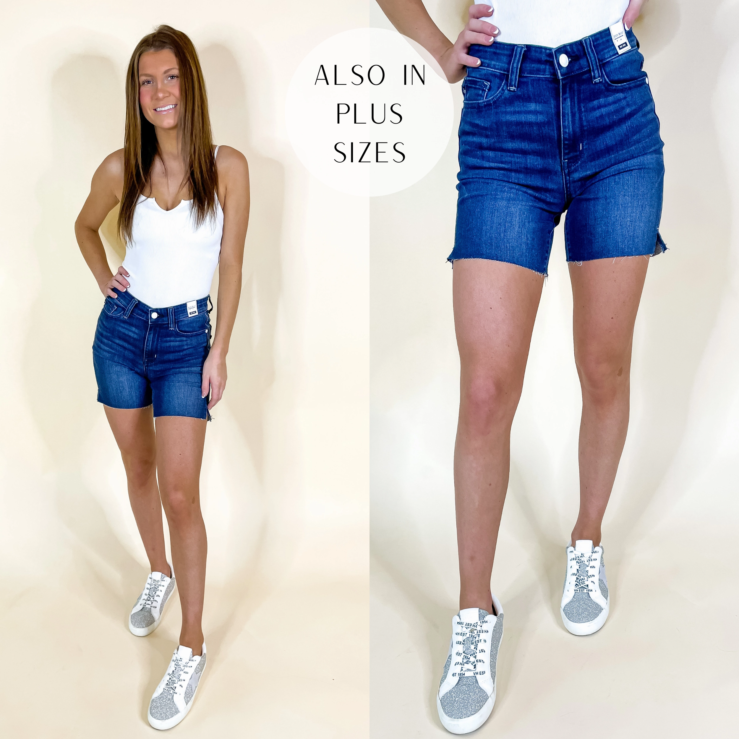 Frost Glow AntiPilling Finish Judy Blue | Claim To Love Mid Thigh Cut Off Shorts in Dark Wash