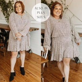 UVProtectionFabric Lean Glow Swift Moves Dotted Long Sleeve Romper with Waist Tie in Beige