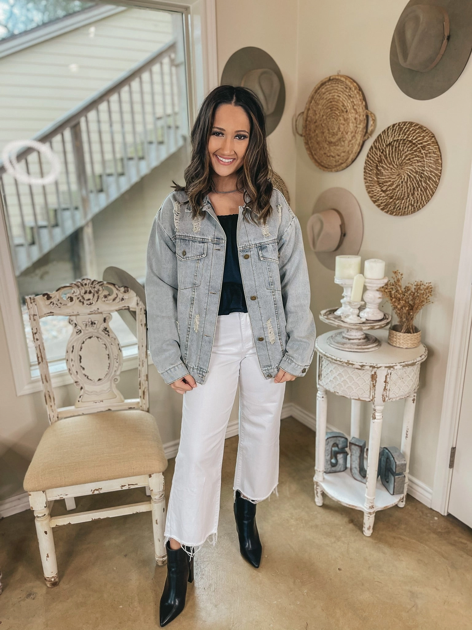 SmoothInnerLining Covered in Love Oversized Distressed Denim Jacket in Light Wash