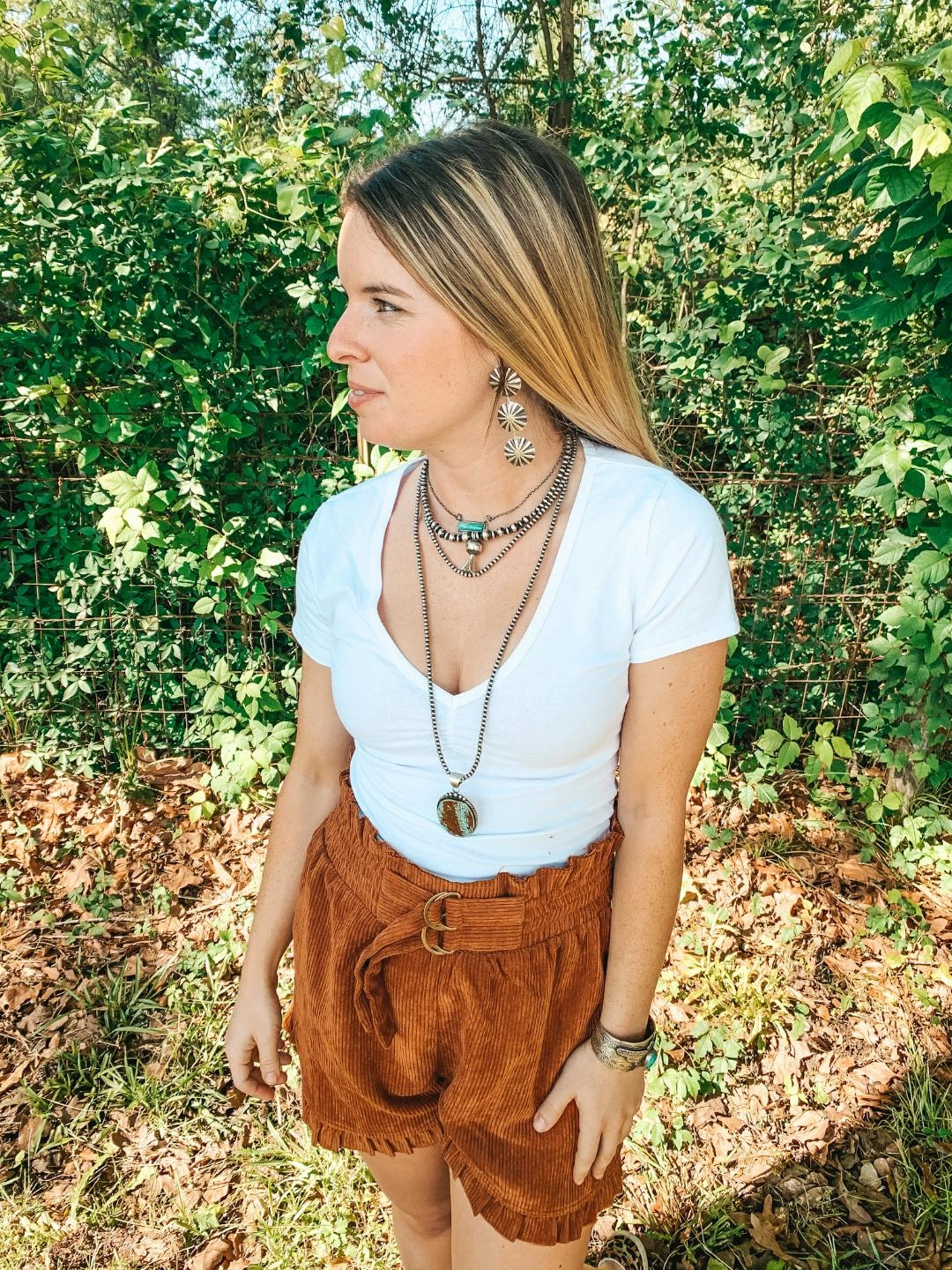 Warm Coat NoSlipGrip Last Chance Size Medium | Good Thing About It Corduroy Paper Bag Shorts in Rust