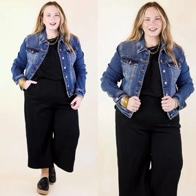 Judy Blue | Like Clock Work Classic Destroy Denim Jacket in Dark Wash Magnetic Closure QuickAccess Pockets