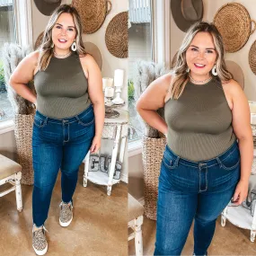 AthleisureReady NonIrritatingSeams On the Lookout High Neck Ribbed Tank Top Bodysuit in Olive Green