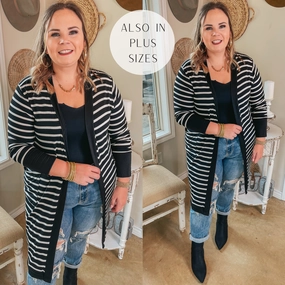 FastDrying Inner Layer On the Scene Long Sleeve Striped Open Front Cardigan in Black