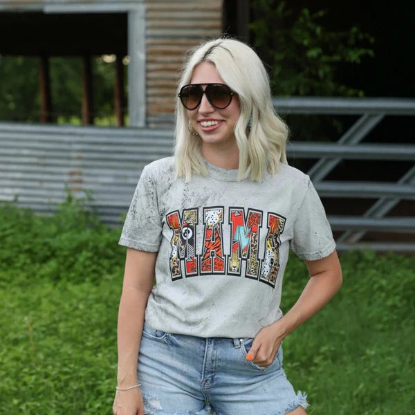 Online Exclusive | 8 Ball Mama DIstressed Graphic on Short Sleeve Comfort Color Tee in Grey Layered Wear High-End Quality
