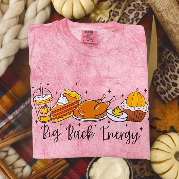 Athletic and Cool Online Exclusive | Big Back Energy Graphic on Short Sleeve Comfort Color Tee in Clay Pink Acid Wash