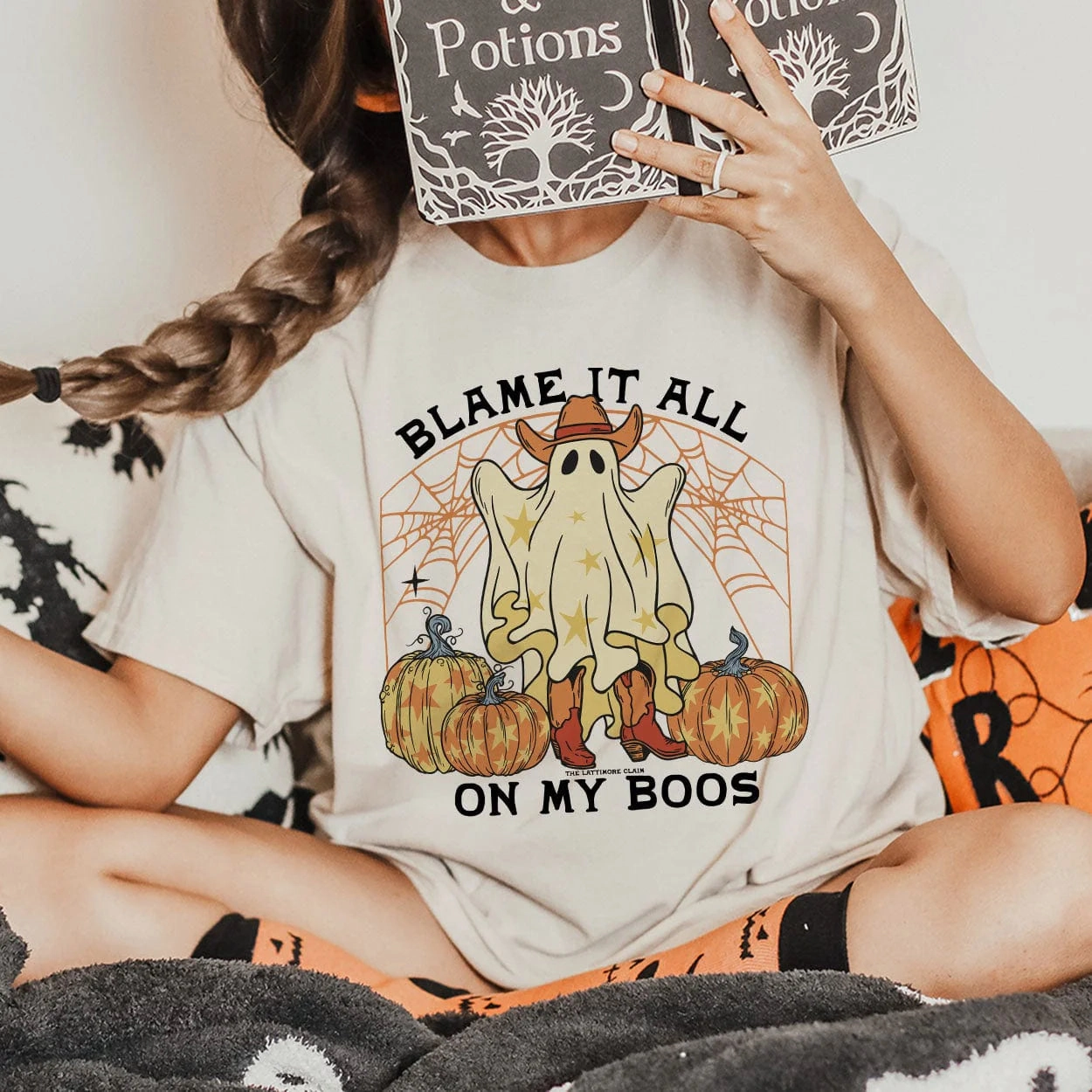 Smooth Edge Binding Mature Charm Online Exclusive | Blame It All On My Boos Short Sleeve Graphic Tee in Cream