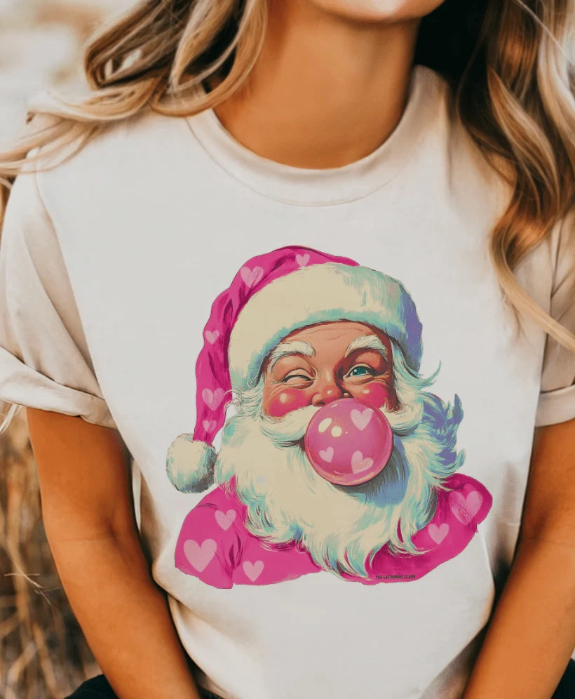 Online Exclusive | Bubblegum Heart Santa Graphic on Tee & Sweatshirt Options Breathable Look Sporty Look