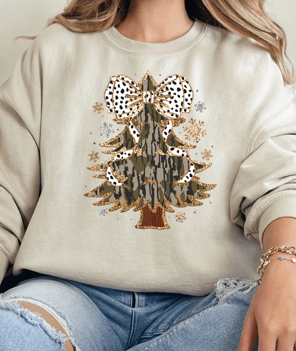 Online Exclusive | Camo Christmas Tree Graphic on Sweatshirt - Two Color Options Light Style