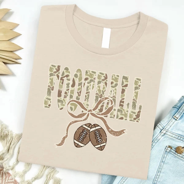 Online Exclusive | Camouflage Football Graphic on Short Sleeve Tee in Sand Light Brown Moisture Wicking Technology MultipurposeCuffs