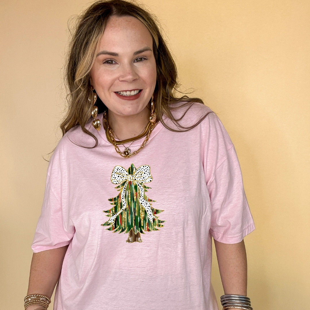 Durable Colorfast Finish Cozy Waistband Online Exclusive | Christmas Tree Watercolor and Gold Accents Graphic Tee in Multiple Color Options