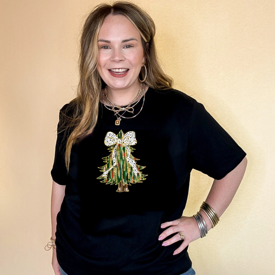 Cozy Style Online Exclusive | Christmas Tree Watercolor and Gold Accents Graphic Tee in Multiple Color Options