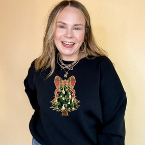 Sporty Appeal Online Exclusive | Christmas Tree Watercolor with Plaid Bow Graphic Sweatshirt in Multiple Color Options
