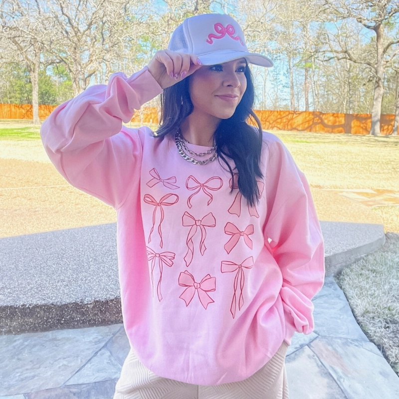 Online Exclusive | Coquette Bow Collection Long Sleeve Graphic Sweatshirt in Pink Washable